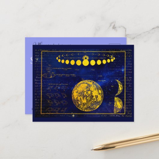 ヴィンテージフェイズオブムーンエッ太陽のク招待状 ポストカード (正面/裏面インサイチュ)
