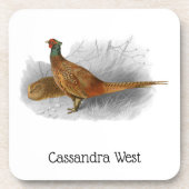 ヴィンテージフェザントゲームバードスケッチカラー#3 コースター (正面)