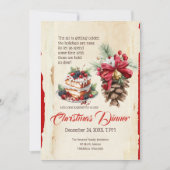 ヴィンテージフェスティバルの葉パインコーンフローラクリスマス 招待状 (正面)