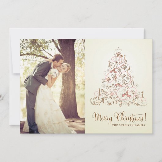 ヴィンテージフェスティバルクリスマスツリー休日フォトカード シーズンカード (正面)