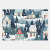 ヴィンテージフェスティバルクリスマスビレッジパターン ラッピングペーパーシート (正面2)