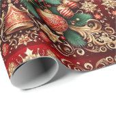 ヴィンテージフェスティバル植物性クリスマスパターン ラッピングペーパー (ロールコーナー)