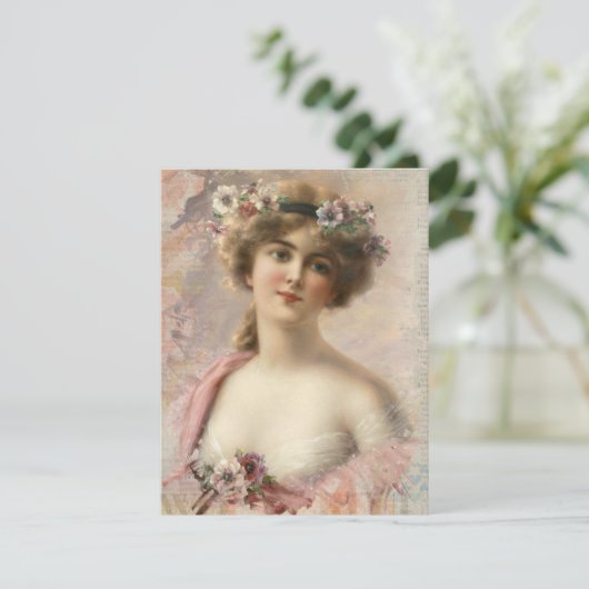 ヴィンテージフェミニンビクトリアンファッショングリーティングカード サンキューカード (スタンド正面)