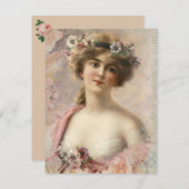 ヴィンテージフェミニンビクトリアンファッショングリーティングカード サンキューカード (正面/裏面)