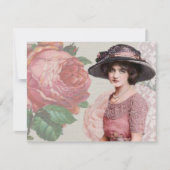 ヴィンテージフェミニンビクトリアンファッショングリーティングカード サンキューカード (正面)
