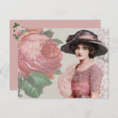 ヴィンテージフェミニンビクトリアンファッショングリーティングカード サンキューカード (正面/裏面)