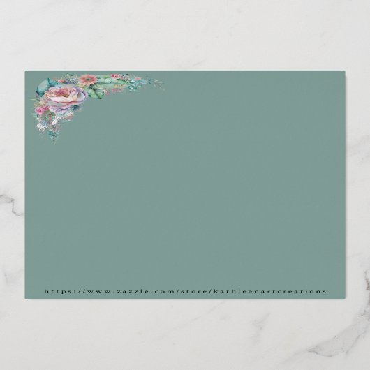 ヴィンテージフェミニンビクトリアンファッションハッピーバースデー 箔招待状 (裏面)