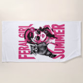 ヴィンテージフェラルガールサマーオポッサムラクおもしろいーン ビーチタオル (正面)