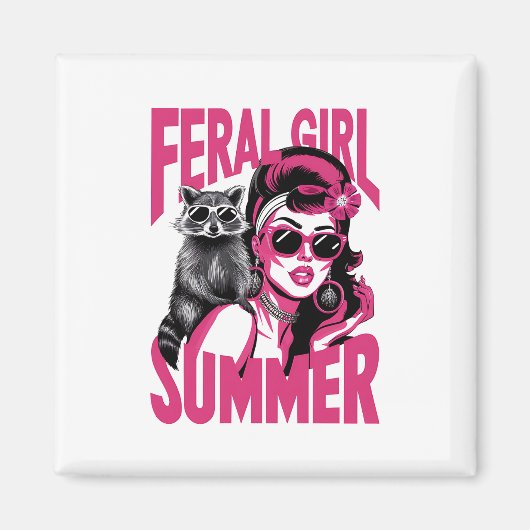 ヴィンテージフェラルガールサマーオポッサムラクおもしろいーン マグネット (正面)