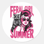 ヴィンテージフェラルガールサマーオポッサムラクおもしろいーン ラウンドシール (正面)
