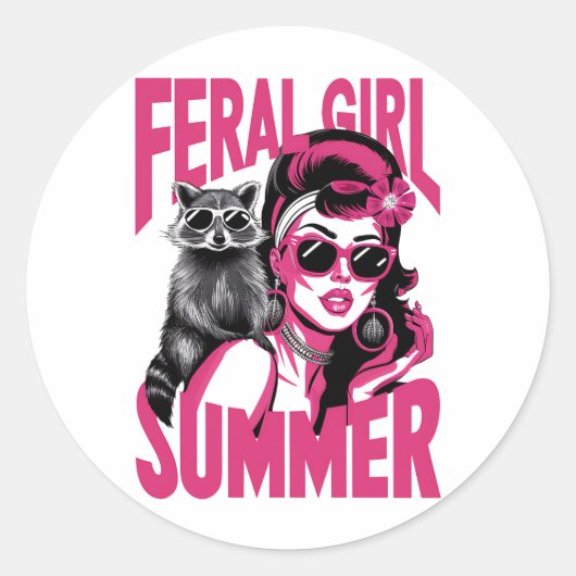 ヴィンテージフェラルガールサマーオポッサムラクおもしろいーン ラウンドシール (正面)
