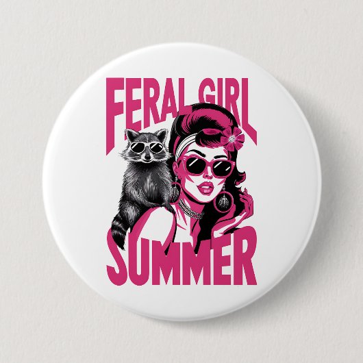 ヴィンテージフェラルガールサマーオポッサムラクおもしろいーン 缶バッジ (正面)