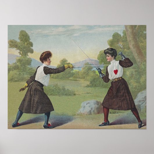 ヴィンテージフェンシングビクトリアンプリント。 ポスター (正面)