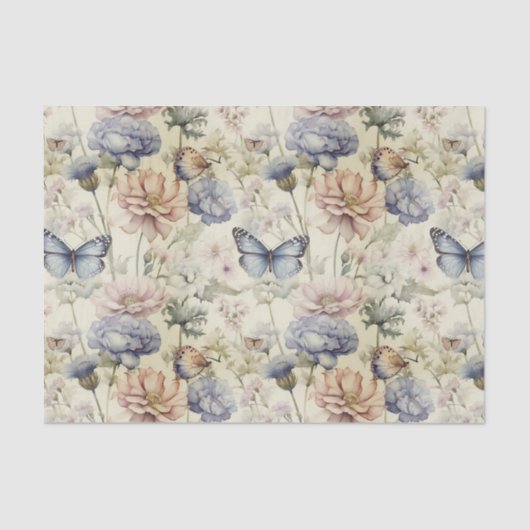 ヴィンテージフェード蝶の花のパターン 薄葉紙 (正面)