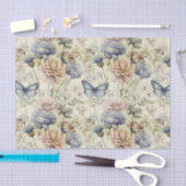 ヴィンテージフェード蝶の花のパターン 薄葉紙 (クラフト)
