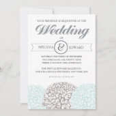 ヴィンテージフエレガントラワーアクア結婚式招待状 招待状 (正面)
