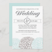 ヴィンテージフエレガントラワーアクア結婚式招待状 招待状 (正面/裏面)