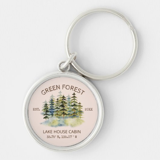 ヴィンテージフォギーグリーンフォレストウォーターカラーキャビンロッジ キーホルダー (正面)