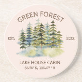 ヴィンテージフォギーグリーンフォレストウォーターカラーキャビンロッジ コースター (正面)