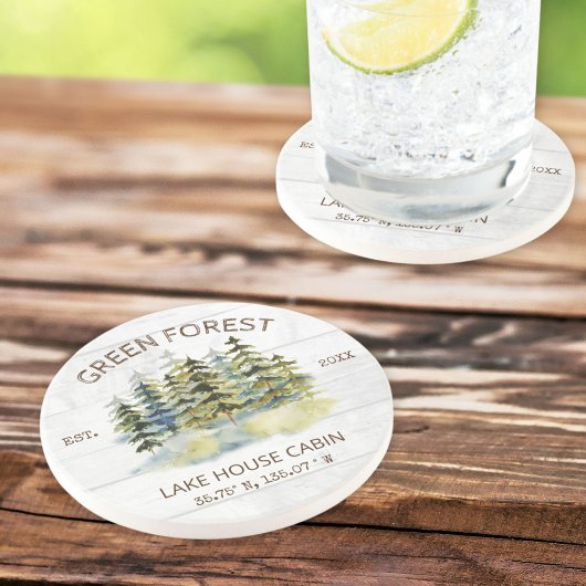 ヴィンテージフォギーグリーンフォレストウォーターカラーキャビンロッジ コースター