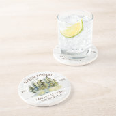 ヴィンテージフォギーグリーンフォレストウォーターカラーキャビンロッジ コースター (側面)