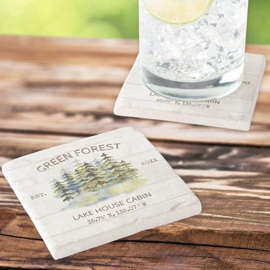 ヴィンテージフォギーグリーンフォレストウォーターカラーキャビンロッジ ストーンコースター