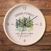 ヴィンテージフォギーグリーンフォレストウォーターカラーキャビンロッジ ラージ壁時計