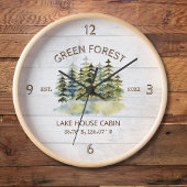 ヴィンテージフォギーグリーンフォレストウォーターカラーキャビンロッジ ラージ壁時計
