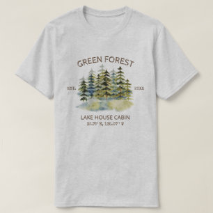 ヴィンテージフォギーグリーンフォレストウォーターカラーキャビンロッジ Tシャツ