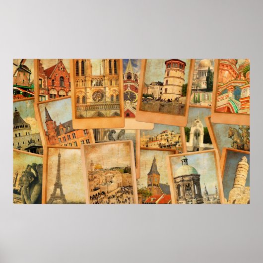 ヴィンテージフォトカードコラージュ。ヨーロッパ、中東 ポスター (正面)