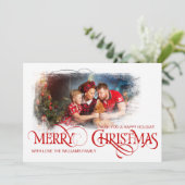 ヴィンテージフォトカードメリークリスマスレッドスタイル 案内状 (スタンド正面)