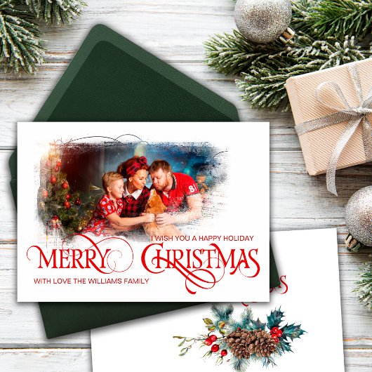 ヴィンテージフォトカードメリークリスマスレッドスタイル 案内状