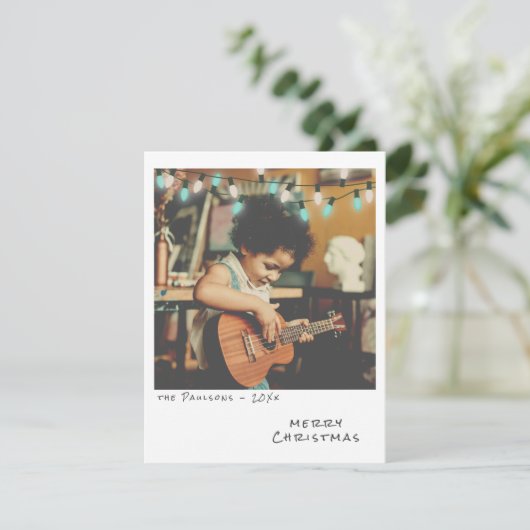 ヴィンテージフォトクリスマスカード – 青と白のライト シーズンカード (スタンド正面)