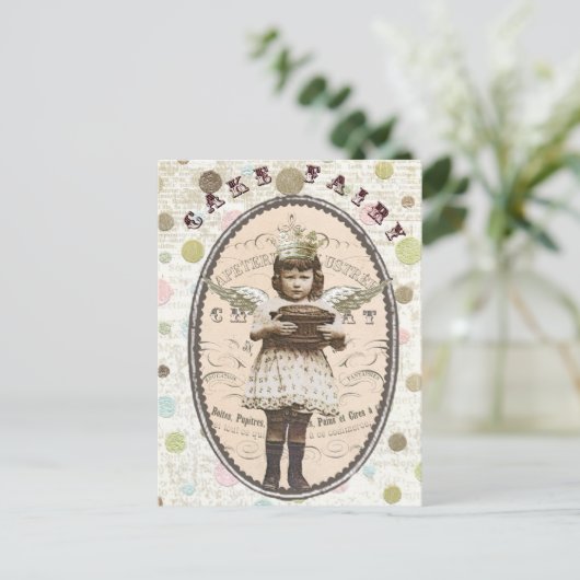 ヴィンテージフォトケーキ妖精はがき ポストカード (スタンド正面)