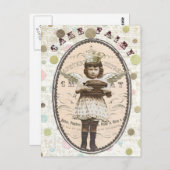 ヴィンテージフォトケーキ妖精はがき ポストカード (正面/裏面)