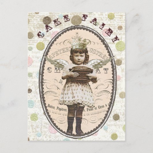 ヴィンテージフォトケーキ妖精はがき ポストカード (正面)