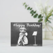 ヴィンテージフォトドッグ遊のバイオリン誕生日はがき ポストカード (スタンド正面)