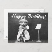 ヴィンテージフォトドッグ遊のバイオリン誕生日はがき ポストカード (正面/裏面)