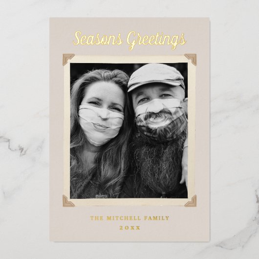 ヴィンテージフォトフレームレトログリーティング金ゴールド 箔シーズンカード (正面)