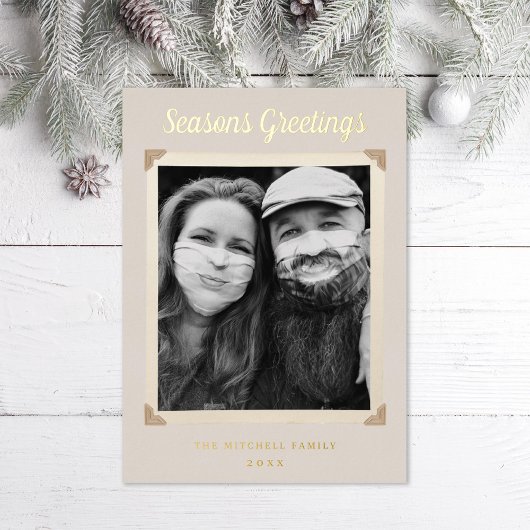 ヴィンテージフォトフレームレトログリーティング金ゴールド 箔シーズンカード