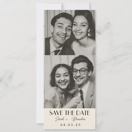 ヴィンテージフォトブースタイポグラフィQrcode日付を保存 招待状 (正面)