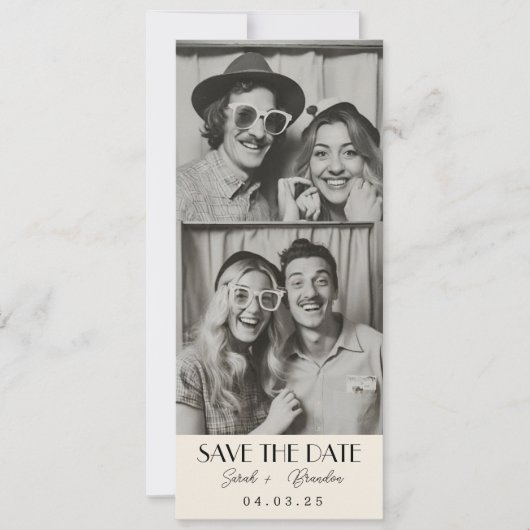 ヴィンテージフォトブースタイポグラフィQrcode日付を保存 招待状 (正面)