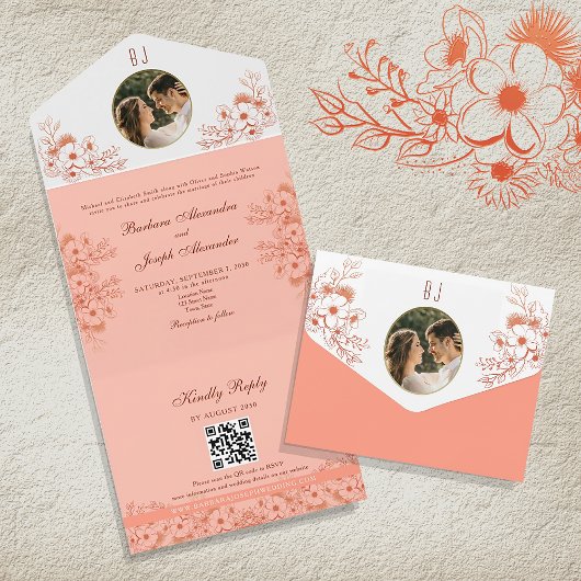 ヴィンテージフォトモノグラム結婚ズ オールインワン招待状