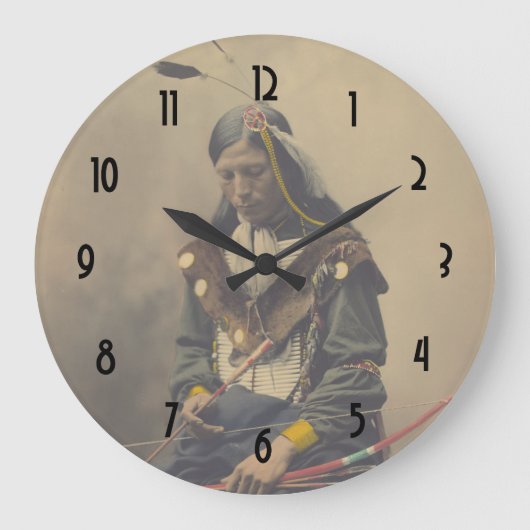 ヴィンテージフォト先住民アメリカンラコタインディアンチーフ ラージ壁時計 (正面)