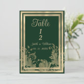 ヴィンテージフォレストの緑の金ゴールドフローラテーブル番号 招待状 (スタンド正面)