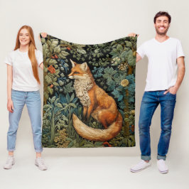 ヴィンテージフォレストキツネ植物林フローラ フリースブランケット