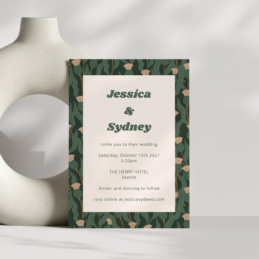 ヴィンテージフォレストグリーン赤面フローラボホ結婚ズ 招待状
