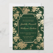 ヴィンテージフォレストグリーン金ゴールドフローラルパタ結婚ーン 招待状 (正面)