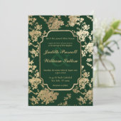 ヴィンテージフォレストグリーン金ゴールドフローラルパタ結婚ーン 招待状 (スタンド正面)