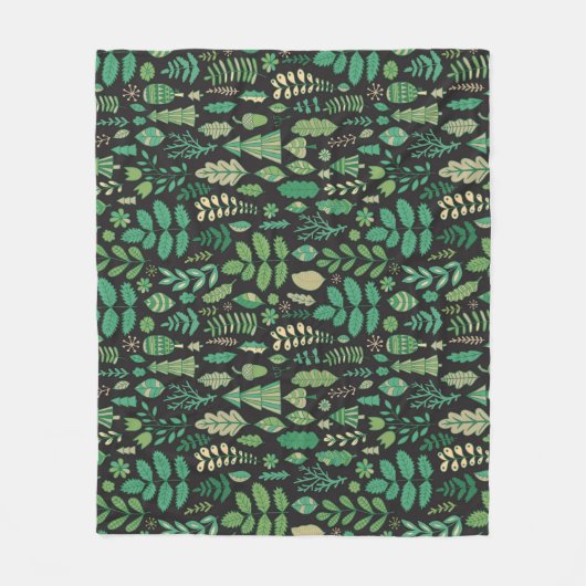 ヴィンテージフォレストフローラシームレスデザイン フリースブランケット (正面)